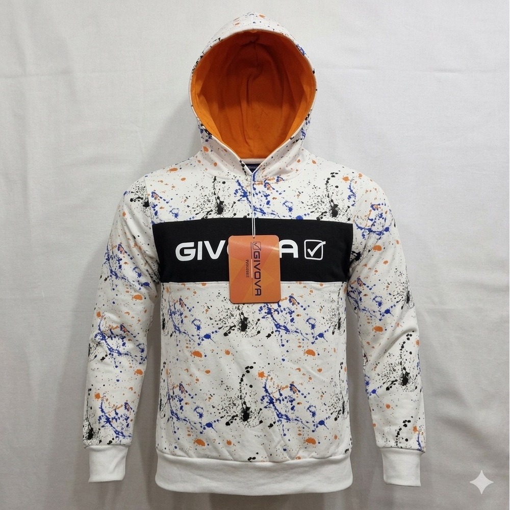 Givova‎ Sportswear Paint Splatter Unisex White Hoodie. New With Tags. Size 7